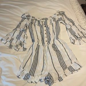 American Eagle white romper with blue stripes. Size small